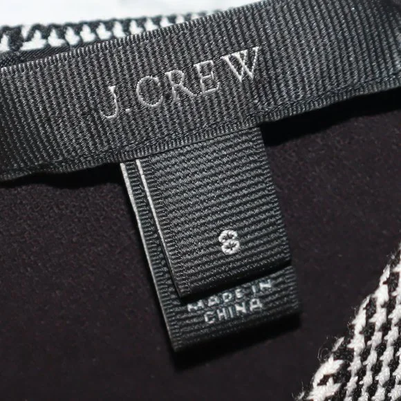 J. Crew Black/White Glen Cap Sleeve Houndstooth Plaid Midi Dress Women's Sz 8 - Picture 9 of 10